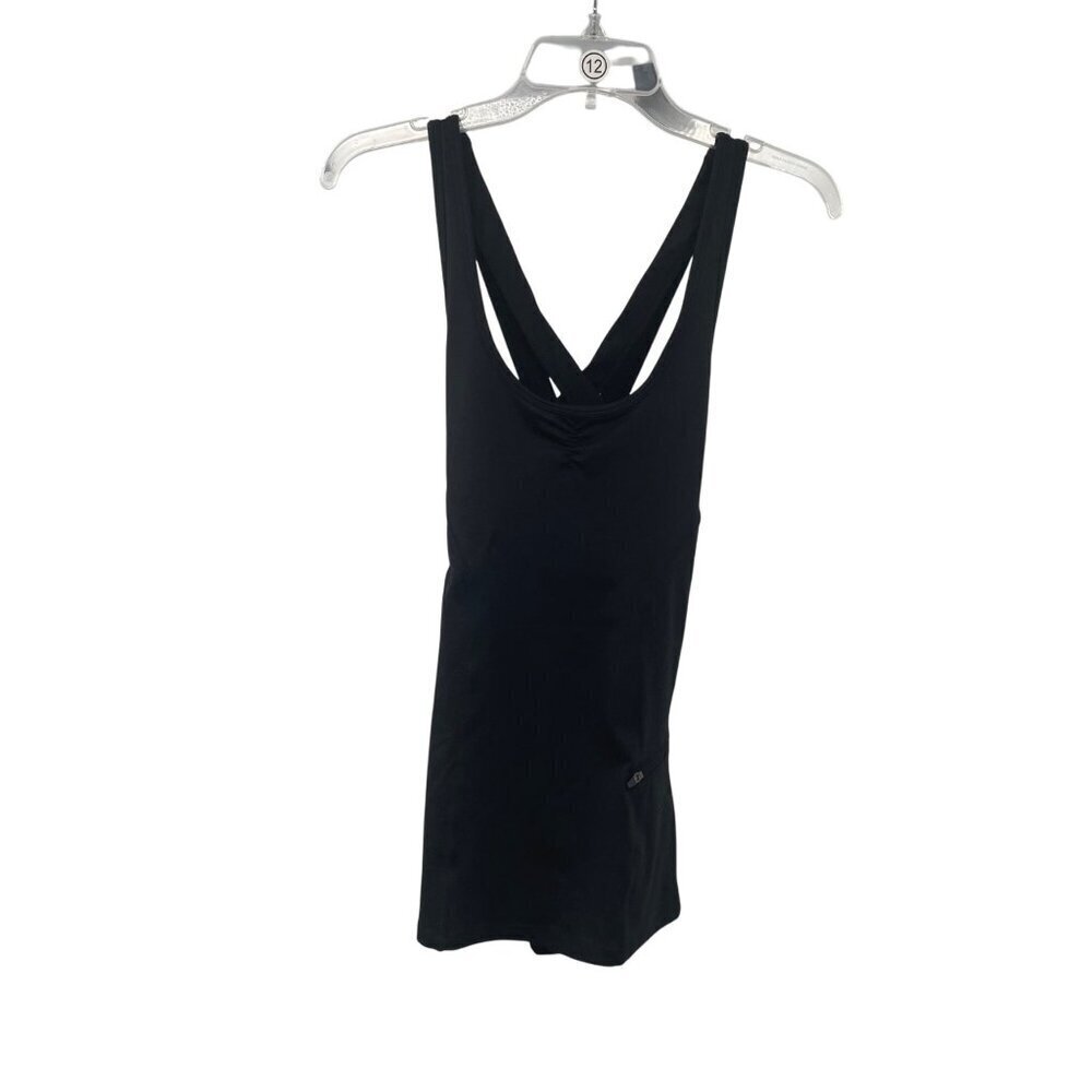 Mono B Womens Active Tank Top Crisscross Back Zip Pockets Black Size Medium